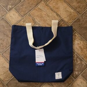Champion Navy Blue Canvas Tote Bag with Cream Handles
